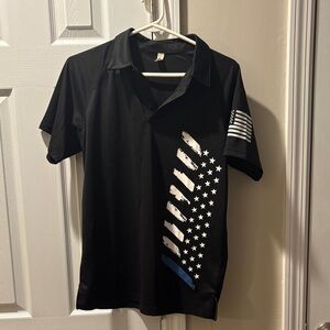 Black Polo Shirt Thin Blue Line Flag Design